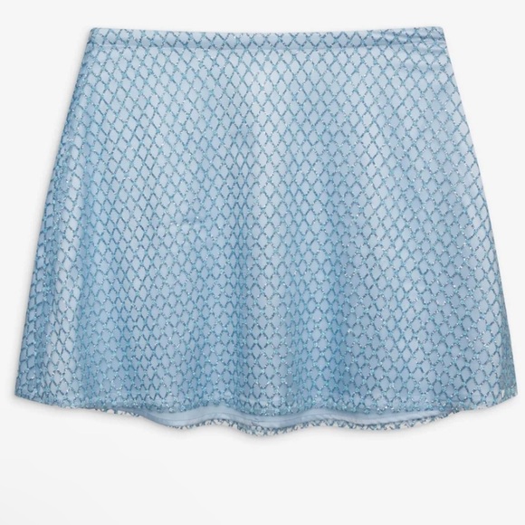 NWT For Love and Lemons Glitter Grid Minitter Grid Mini Skirt Blue Size Large - Picture 5 of 16